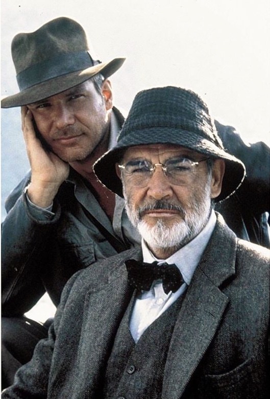 Harrison Ford and Sean Connery on the set of "Indiana Jones and the